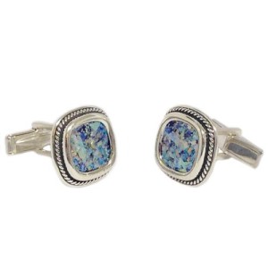 Roman Glass Braided Silver Square Cufflinks