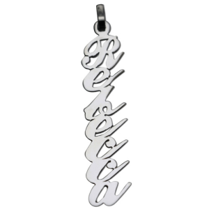 Vertical Silver Script Name Pendant