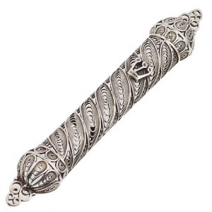 Filigree Silver Round Mezuzah Case