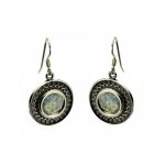 Sterling Silver Yemenite Circle Filigree Roman Glass Earrings