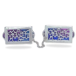 Colored Enamel Jerusalem Silver Tallis Clips