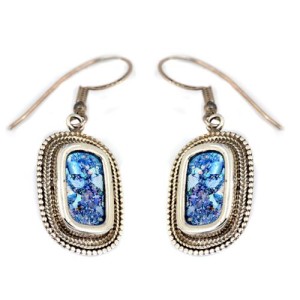 Silver Roman Glass Rounded Beaded Earrings
