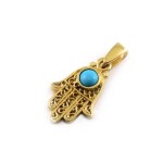 14K Gold Turquoise Filigree Mini Hamsa Pendant