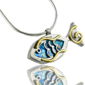 Fish Pendant in Sterling Silver Roman Glass