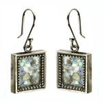 Sterling Silver Filigree Roman Glass Rectangle Earrings