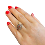 Gold Garnet Ring – 14K Rose Gold Antique Style Garnet Flower Ring