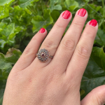 Gold Garnet Ring – 14K Rose Gold Antique Style Garnet Flower Ring