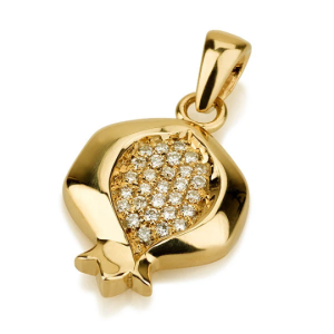 Diamond Studded Pomegranate Necklace Pendant in 14k Gold