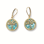 Tree of Life Earrings with Roman Glass in 14K Gold