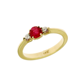 Ruby & Diamond 3 Stone Ring in 14K Yellow Gold