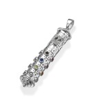3D Mezuzah Amulet Colored Stones 14k Gold Pendant