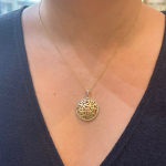 Shema Israel Pendant Large Domed 14K Two Tone Gold Diamond