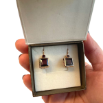 14K Rose Gold Square Garnet Earrings