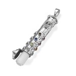 3D Mezuzah Amulet Colored Stones 14k Gold Pendant