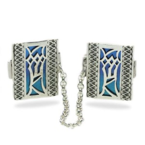Enamel Multicolored Mezuzah Style Silver Tallit Clips