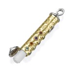 Precious Stones Talisman Two Tone Gold Mezuzah Pendant