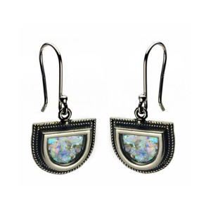 Sterling Silver Filigree Roman Glass Half Circles Earrings