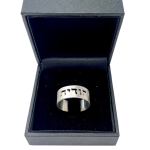 Sterling Silver Hebrew Wedding Ring with Cutout Custom Inscription