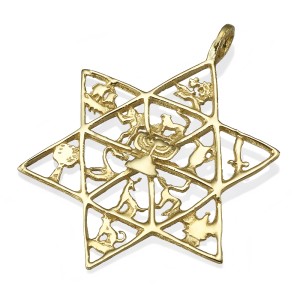 Twelve Tribes of Israel 14K Gold Jewish Star Pendant