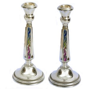 Silver Enamel Candle Holders