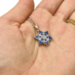 Star of David – 14K White Gold Diamond Multi – Pendant with Blue Enamel