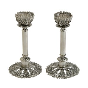 Filigree and Smooth Silver Candlesticks