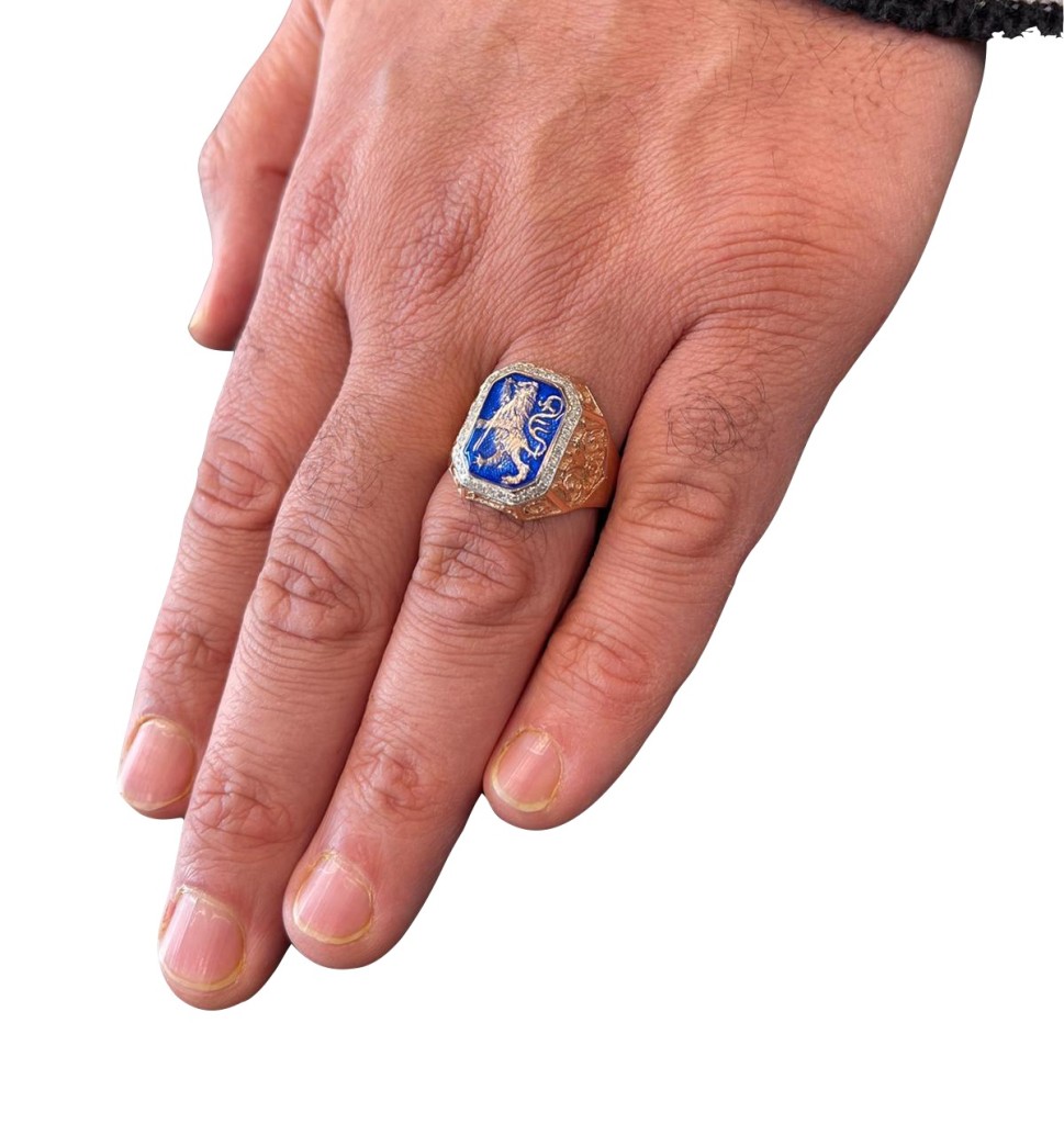 Lion of Judah RING – 14K Gold & Blue Enamel Men’s Diamond Signet Ring