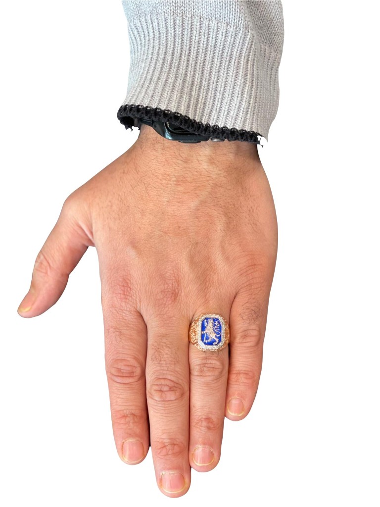 Lion of Judah RING – 14K Gold & Blue Enamel Men’s Diamond Signet Ring