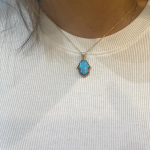 Hamsa Pendant 14k Rose Gold Opalite and Garnets