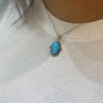 Hamsa Pendant 14k Rose Gold Opalite and Garnets