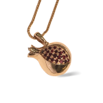 Garnet Pomegranate Pendant in 14k Yellow Gold