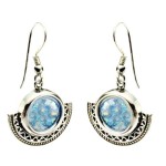 Sterling Silver Half Circle Roman Glass Earings