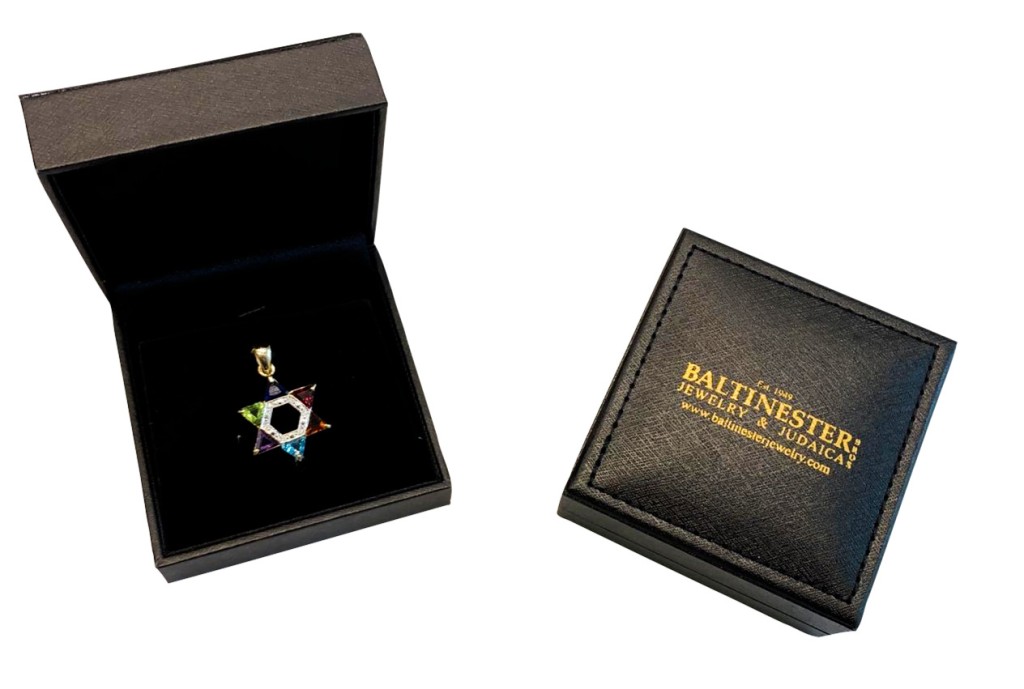 14k Gold and Diamond Multicolored Star of David Pendant