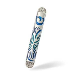 Mezuzah Case in Sterling Silver with Enamel Detailing