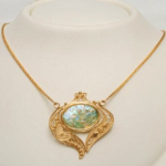 14k Gold Roman Glass Filigree Heart Necklace