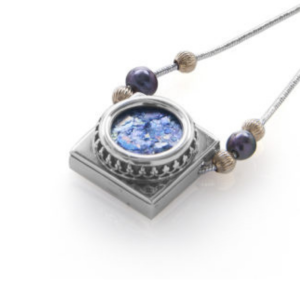 Roman glass necklace - Silver Ornamental Pearls Dual Shape Necklace