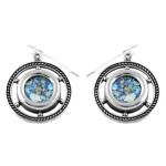 Roman Glass Ship’s Wheel Silver Earrings