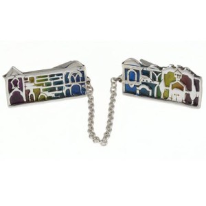 Silver Jerusalem Enamel Tallit Clip