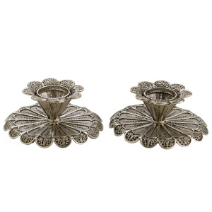 Short Filigree Silver Candlestick Holders
