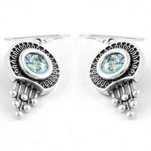 Silver Bead Roman Glass Earrings