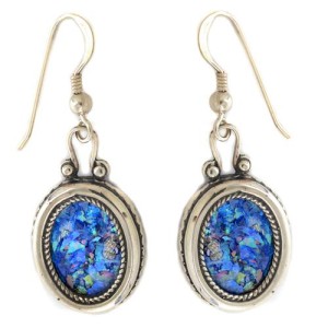 Silver Roman Glass Oval Earrings