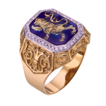Lion of Judah RING – 14K Gold & Blue Enamel Men’s Diamond Signet Ring