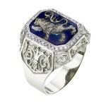 Lion of Judah RING – 14K Gold & Blue Enamel Men’s Diamond Signet Ring