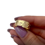 Broad Hebrew Wedding Ring – 14K Gold Hammered