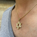 Star of David Pendant – with Lines Dual Finish 14k Gold