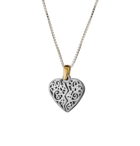14K Gold and Silver Heart Love Personalized Message Kabbalah Pendant Set