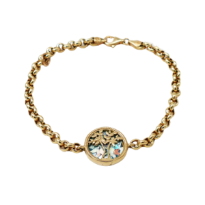 14K Yellow Gold Tree of Life Bracelet with Roman Glass