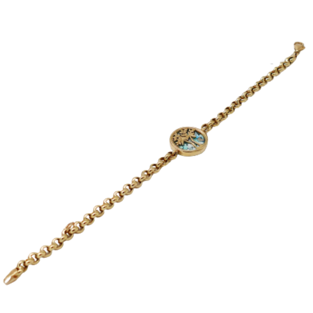 14K Yellow Gold Tree of Life Bracelet with Roman Glass