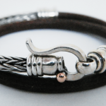 Braided Silver and Black Leather Bracelet