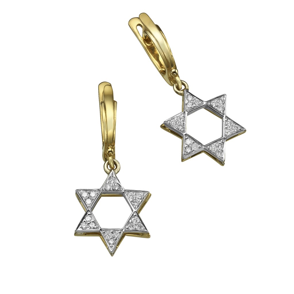 Star of David Dangling Earrings – 14K Yellow Gold Diamond